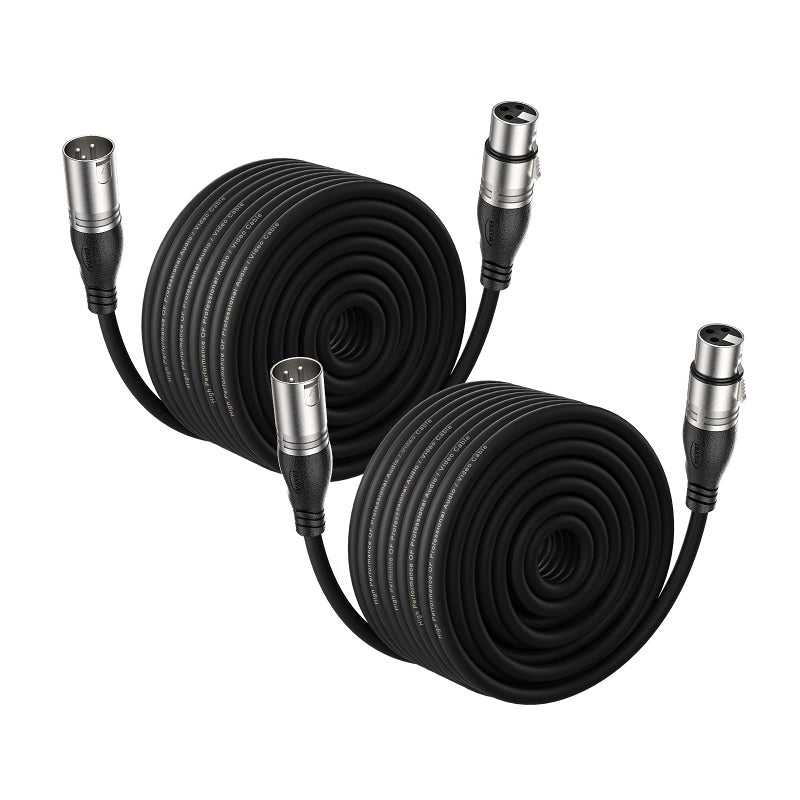 EBXYA 100Ft XLR Microphone Cables 2 Packs - Premium Balanced Mic Speaker Cable with 3 Pins XLR Male to Female 100 Feet, Black - Image 1